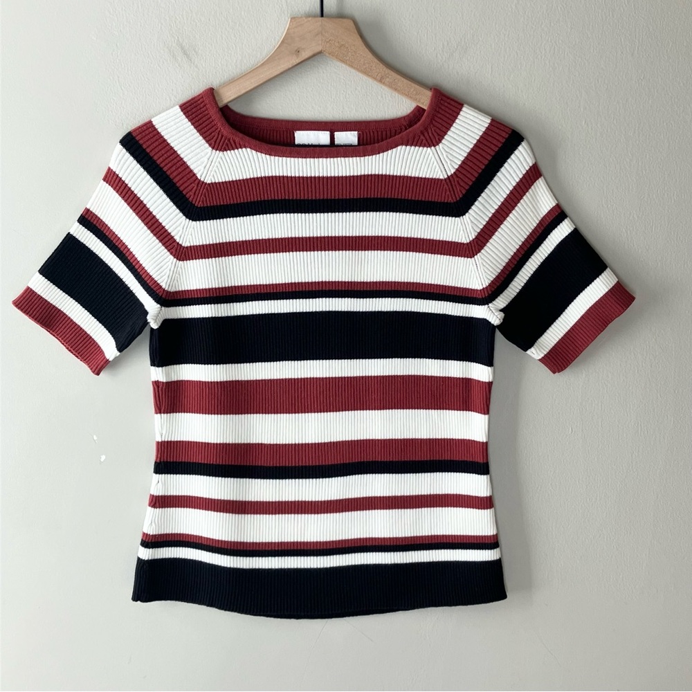 VINTAGE Ribbed Striped Short Sleeve Top